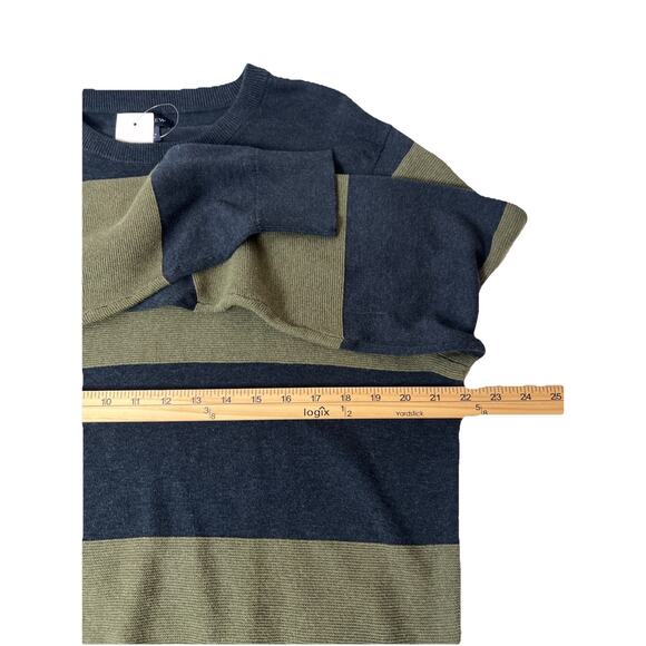 J. Crew Factory Sweater Mens Large Green Blue Rugby Stripe 100% Cotton NWT - Picture 4 of 7